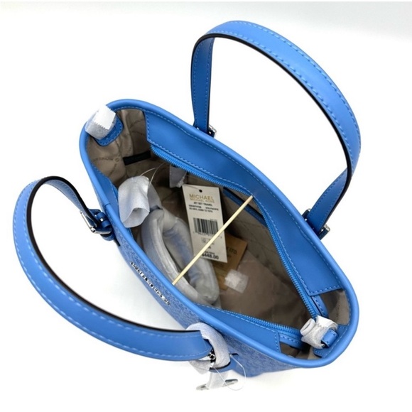 Michael Kors XS Jet Set Travel Top Zip Tote Bag Blue/Silver - Picture 4 of 11